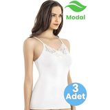 Tezzgelsin Kadın 3'lü V Yaka Dantel Detaylı Ip Askılı Modal Atlet - Beyaz - 2XL