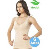 Tezzgelsin Kadın 6'lı Dantel Askı Detaylı Modal Atlet - Ten Rengi - XL