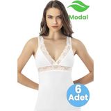 Tezzgelsin Kadın 6'lı Dantel Askı Detaylı V Yaka Modal Atlet - Beyaz - 2XL