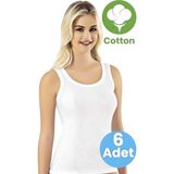 Tezzgelsin Kadın 6'lı Geniş Askılı Çizgili Raporlu Penye Kaşkorse Atlet - Beyaz - XL
