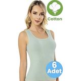 Tezzgelsin Kadın 6'lı Geniş Askılı Çizgili Raporlu Penye Kaşkorse Atlet - Su Yeşili - 2XL