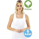 Tezzgelsin Kadın 6'lı Geniş Askılı Kare Yaka Pamuklu Atlet - Beyaz