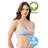 Tezzgelsin Kadın 6'lı Geniş Askılı Penye Kaşkorse Kumaş Pedli Crop Büstiyer Sütyen