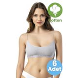 Tezzgelsin Kadın 6'lı İp Askılı Penye Kaşkorse Kumaş Pedli Crop Büstiyer Sütyen