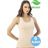 Tezzgelsin Kadın 6'lı Kalın Askılı Biye Detaylı Modal Atlet - Ten Rengi - 3XL