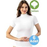 Tezzgelsin Kadın 6'lı Kısa Kol Yarım Boğazlı Atlet T-Shirt - Beyaz