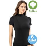 Tezzgelsin Kadın 6'lı Kısa Kol Yarım Boğazlı Atlet T-Shirt - Siyah
