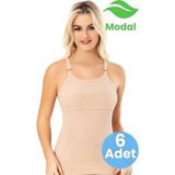 Tezzgelsin Kadın 6'lı Modal Kaşkorse Ayarlanabilir Askılı Pedli Atlet T-Shirt - Ten Rengi