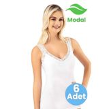 Tezzgelsin Kadın 6'lı Modal Kaşkorse Kalın Dantel Askı Detaylı Pedli Atlet