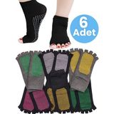 Tezzgelsin Kadın Bambu Parmaksız Kaydırmaz Taban 6'lı Yoga Pilates Çorabı - 36 - 40 - Çok Renkli