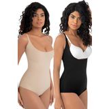 Tezzgelsin Kadın Lazer Kesim İz Yapmaz Göğüs Destekli Askılı Toparlayıcı Body Slip Korse 2'Li Set
