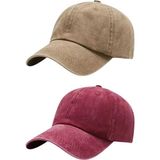Tezzgelsin Unisex Eskitme Vintage %100 Pamuklu Ayarlanabilir Beyzbol Kep Şapka 2'li Set - Standart - Camel - Kırmızı