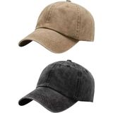 Tezzgelsin Unisex Eskitme Vintage %100 Pamuklu Ayarlanabilir Beyzbol Kep Şapka 2'li Set - Standart - Camel - Siyah