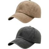 Tezzgelsin Unisex Eskitme Vintage %100 Pamuklu Ayarlanabilir Beyzbol Kep Şapka 2'li Set - Standart - Camel - Yeşil