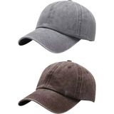 Tezzgelsin Unisex Eskitme Vintage %100 Pamuklu Ayarlanabilir Beyzbol Kep Şapka 2'li Set - Standart - Gri - Kahverengi