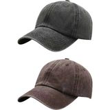 Tezzgelsin Unisex Eskitme Vintage %100 Pamuklu Ayarlanabilir Beyzbol Kep Şapka 2'li Set - Standart - Haki - Kahverengi