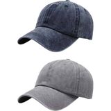 Tezzgelsin Unisex Eskitme Vintage %100 Pamuklu Ayarlanabilir Beyzbol Kep Şapka 2'li Set - Standart - Lacivert - Gri