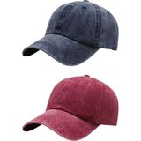 Tezzgelsin Unisex Eskitme Vintage %100 Pamuklu Ayarlanabilir Beyzbol Kep Şapka 2'li Set - Standart - Lacivert - Kırmızı