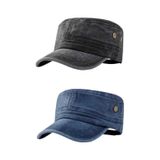 Tezzgelsin Unisex Eskitme Vintage Pamuklu Castro Kep Şapka 2'li Set Siyah - Lacivert