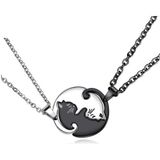 Tezzgelsin Unisex Ying Yang Kediler Cats Çiftli Sevgili Arkadaş Kolyesi Sevgili Kolyesi Arkadaşlık Kolyesi - Gümüş - Siyah - 60 cm