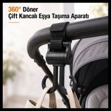 tg tek-iş global 360° Döner Çift Kancalı Eşya Taşıma Aparatı – Bebek Arabası, Bisiklet ve Motosiklet İçin Güçlü Çanta Askısı