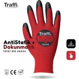 TG1290 Dokunmatik Antistatik A Seviye Kesilme Yırtılma Dirençli Çok Amaçlı Iş Eldiveni - Kırmızı - Siyah