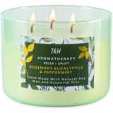 T&H Aromaterapi Stres Giderici Mumlar Biberiye Okaliptüs Mumu | Biberiye, Okaliptüs, Nane, Lavanta, Kekik ile 3 Fitil Kokulu Mum 447 g | Ev için Yüksek Kokulu Temiz Yanan Soya Mumları