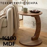 T&H C Sehpa Koltuk Sehpası Yan Sehpa Tekerlekli Yan Sehpa Servis Sehpası Ceviz