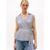 Th WW0WW45884 Vıs Twıll Ns Wrap Top Kadın Gömlek - 40 - Beyaz - Lacivert