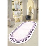 Thalia Home Ince Çerçeveli Kaymaz Tabanlı Yıkanabilir Baskılı Halı Yolluk - 100 x 250 cm - Pembe - Mor