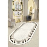 Thalia Home Ince Çerçeveli Kaymaz Tabanlı Yıkanabilir Baskılı Halı Yolluk - 140 x 200 cm - Krem - Kahverengi