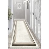 Thalia Home Ince Çerçeveli Kaymaz Tabanlı Yıkanabilir Baskılı Halı Yolluk - 140 x 200 cm - Krem