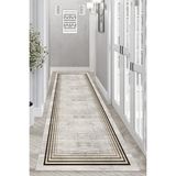 Thalia Home Ince Çerçeveli Kaymaz Tabanlı Yıkanabilir Baskılı Halı Yolluk - 80 x 150 cm - Bej