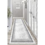 Thalia Home Ince Çerçeveli Kaymaz Tabanlı Yıkanabilir Baskılı Halı Yolluk - 80 x 150 cm - Gri