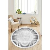 Thalia Home Ince Çerçeveli Kaymaz Tabanlı Yıkanabilir Baskılı Halı Yolluk - 80 x 80 cm - Gri - Beyaz
