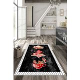 Thalia Home Kaymaz Taban Dijital Baskı Yıkanabilir Siyah Mutfak Halısı