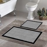 Thalia Home Kaymaz Taban Yıkanabilir 2'li Set Banyo Halısı Banyo Paspası Klozet Takımı - Gri - Siyah