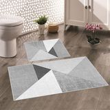 Thalia Home Kaymaz Taban Yıkanabilir 2'li Set Banyo Halısı Banyo Paspası Klozet Takımı - Gri