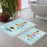Thalia Home Talia Home Kaymaz Taban Yıkanabilir 2 Li 60X100 - 50X60 Banyo Halısı Paspas Klozet Takımı - Turkuaz - 60 x 100 cm