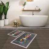 Thalia Home Talia Home Kaymaz Taban2 Li 60X100 - 50X60 Klozet Takımı - Gri - Siyah - 60 x 100 cm