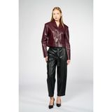 Thalure Kadın Bordo Crop Deri Blazer Ceket - --