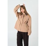 Thalure Kadın Camel Deri Yakalı Gabardin Ceket - Regular Fit - XL
