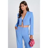Thalure Kadın Mavi Bağcıklı Crop Ceket - XS - Regular Fit - 01.Mavi