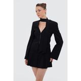 Thalure Kadın Siyah Yakası Şal Detaylı Fit Crop Ceket - XL - Regular Fit