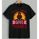 Thanksgiving Hindi Kusu Baskılı Unisex Erkek Kadın Oversize Tişört Siyah - XL