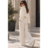 Thb.Edition Kadın Balıklı Yaka Crop Triko Kazak Oversize Fit - Ekru