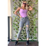 THE BARK Lazer Kesim Mom Jean Kadın Pantolon Gri 1037-162