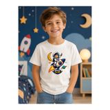 The Baski Çocuk Roket Astronot Baskılı Kısa Kollu Bisiklet Yaka T-Shirt