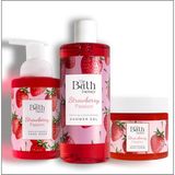 The Bath Factory Çilekli Duş Jeli 400 ml + Çilekli Vücut Peelingi 300 gr+ Çilekli Köpük Sabun Ferahlatıcı Koku İçerir