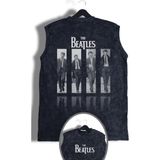 The Beatles Sırt Baskılı Yıkamalı Bisiklet Yaka Kolsuz Vintage Tişört - Siyah - 2XL